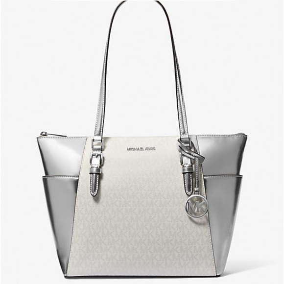 NWT Michael Kors Charlotte Large Signature Logo and Metallic Tote Bag